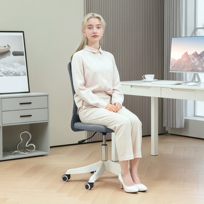 Armless Office Chair Swivel Desk Chair Upholstered in Synthetic Linen with Adjustable Height for Study Bedroom Vanity Load 120 kg Gray