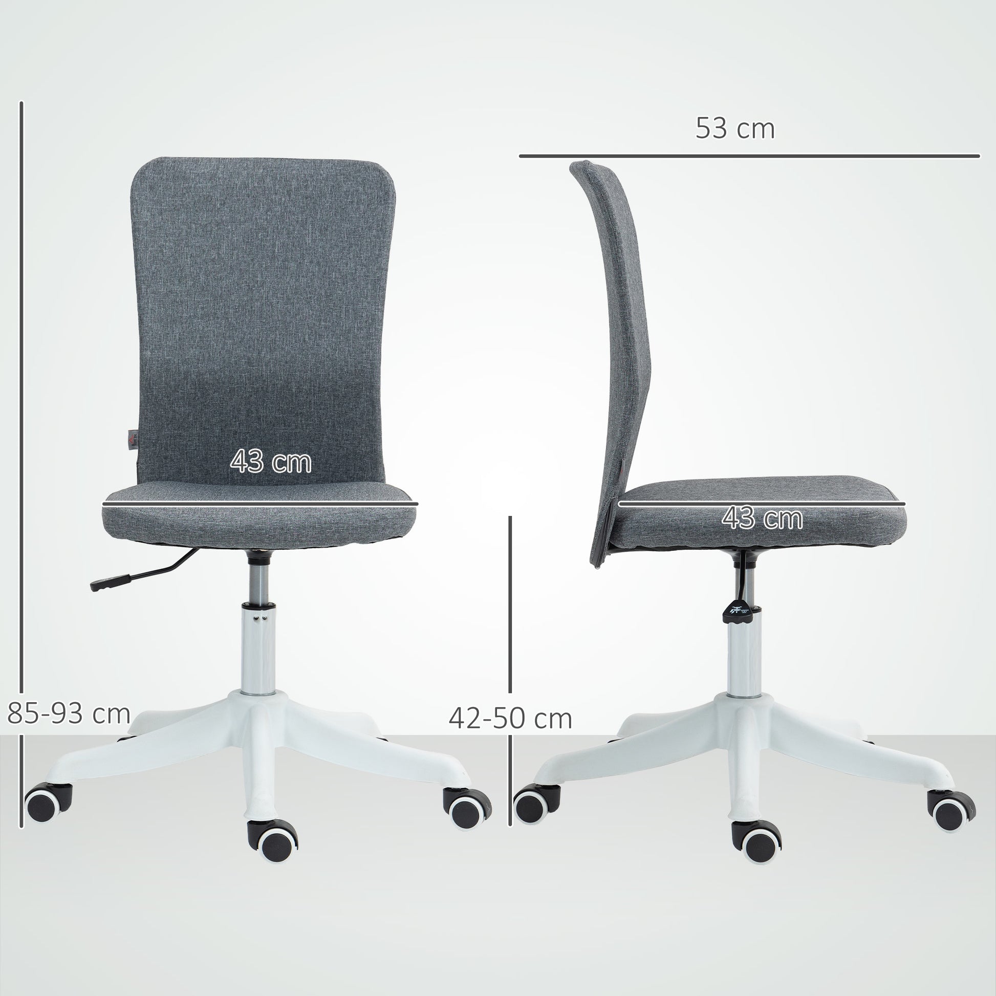 Armless Office Chair Swivel Desk Chair Upholstered in Synthetic Linen with Adjustable Height for Study Bedroom Vanity Load 120 kg Gray