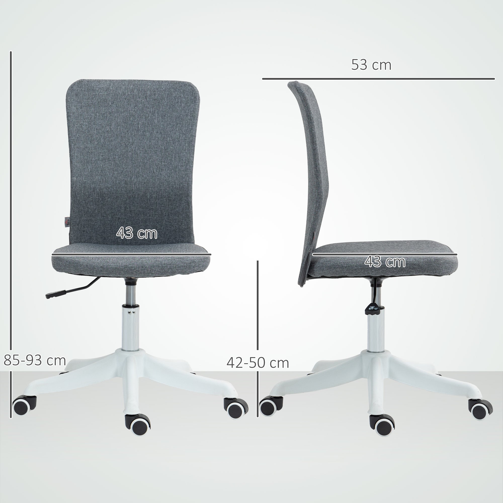 Armless Office Chair Swivel Desk Chair Upholstered in Synthetic Linen with Adjustable Height for Study Bedroom Vanity Load 120 kg Gray