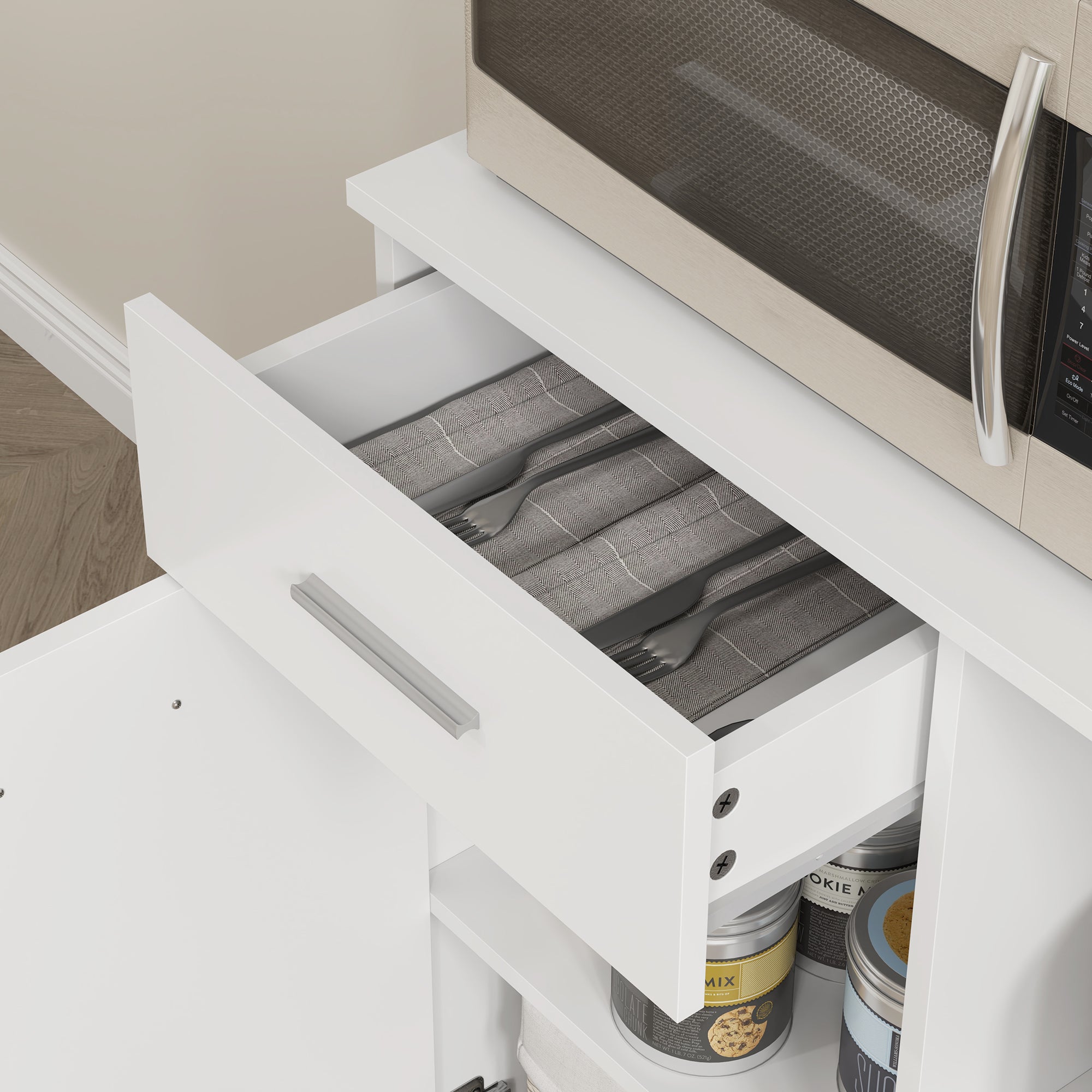 Tall Kitchen Cabinet with Drawer, 4 Cabinets, and 3 Open Compartments, Pantry Cabinet with Adjustable Wooden Shelf, for Living Room and Kitchen, 80x35x180 cm, White