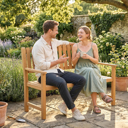 2-Seater Garden Bench | FSC Acacia Wood Slatted Seat with Armrests | Supports up to 320 kg (≈705 lb) | 112 x 64 x 92 cm (44.1 x 25.2 x 36.2 in) | Natural