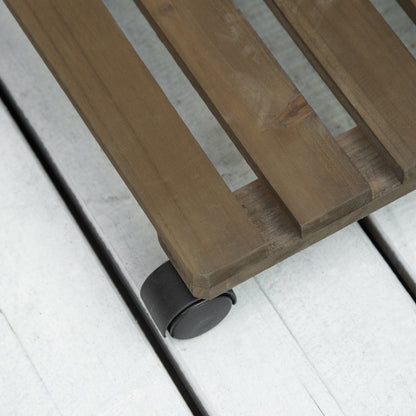 Set of 2 Plant Rollers, Flower Roller, Rolling Plant Stand with Brakes, 30 x 30 cm for Indoor and Outdoor Plants, Pine Wood, Dark Brown