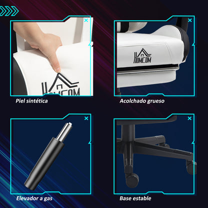 Gaming Chair with Cat Ears Reclining Gamer Chair with Adjustable Height Retractable Footrest Lumbar Support and Detachable Headrest Chair for Office Study White