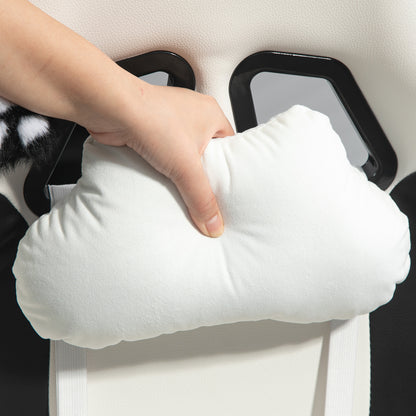 Gaming Chair with Cat Ears Reclining Gamer Chair with Adjustable Height Retractable Footrest Lumbar Support and Detachable Headrest Chair for Office Study White