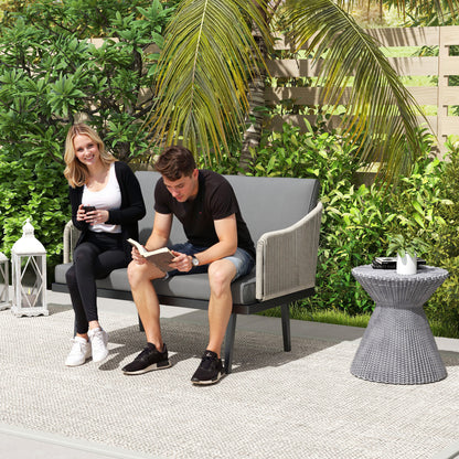 2-Seater Rattan Garden Sofa with Cushions, Outdoor Sofa with Armrests, Steel Frame for Garden, Dark Grey