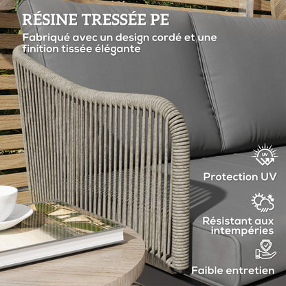 2-Seater Rattan Garden Sofa with Cushions, Outdoor Sofa with Armrests, Steel Frame for Garden, Dark Grey