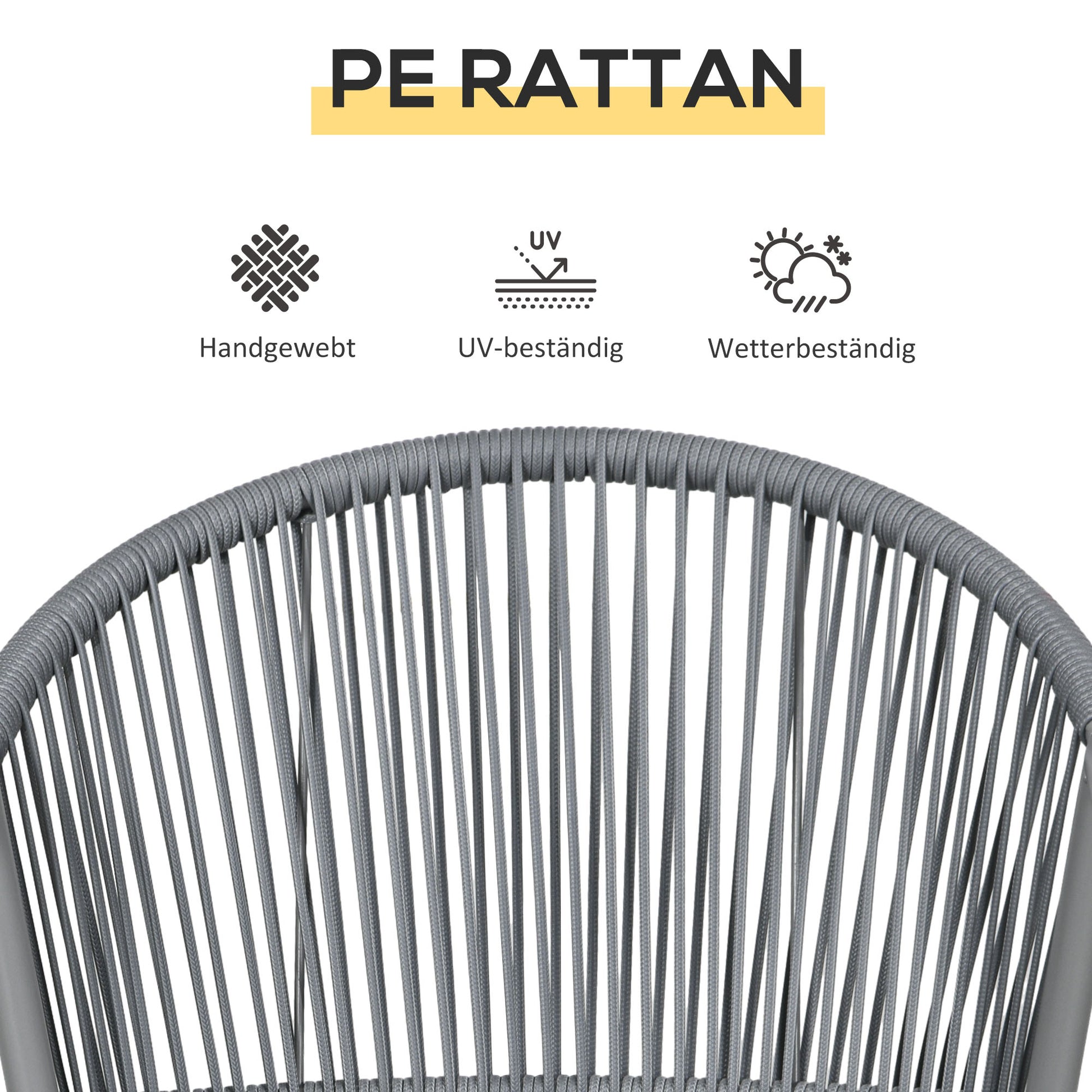 3-Piece Rattan Bistro Set, Seating Group, Garden Furniture with 2 Garden Chairs, Coffee Table, Balcony Furniture Set for Garden, Terrace, Steel, Gray