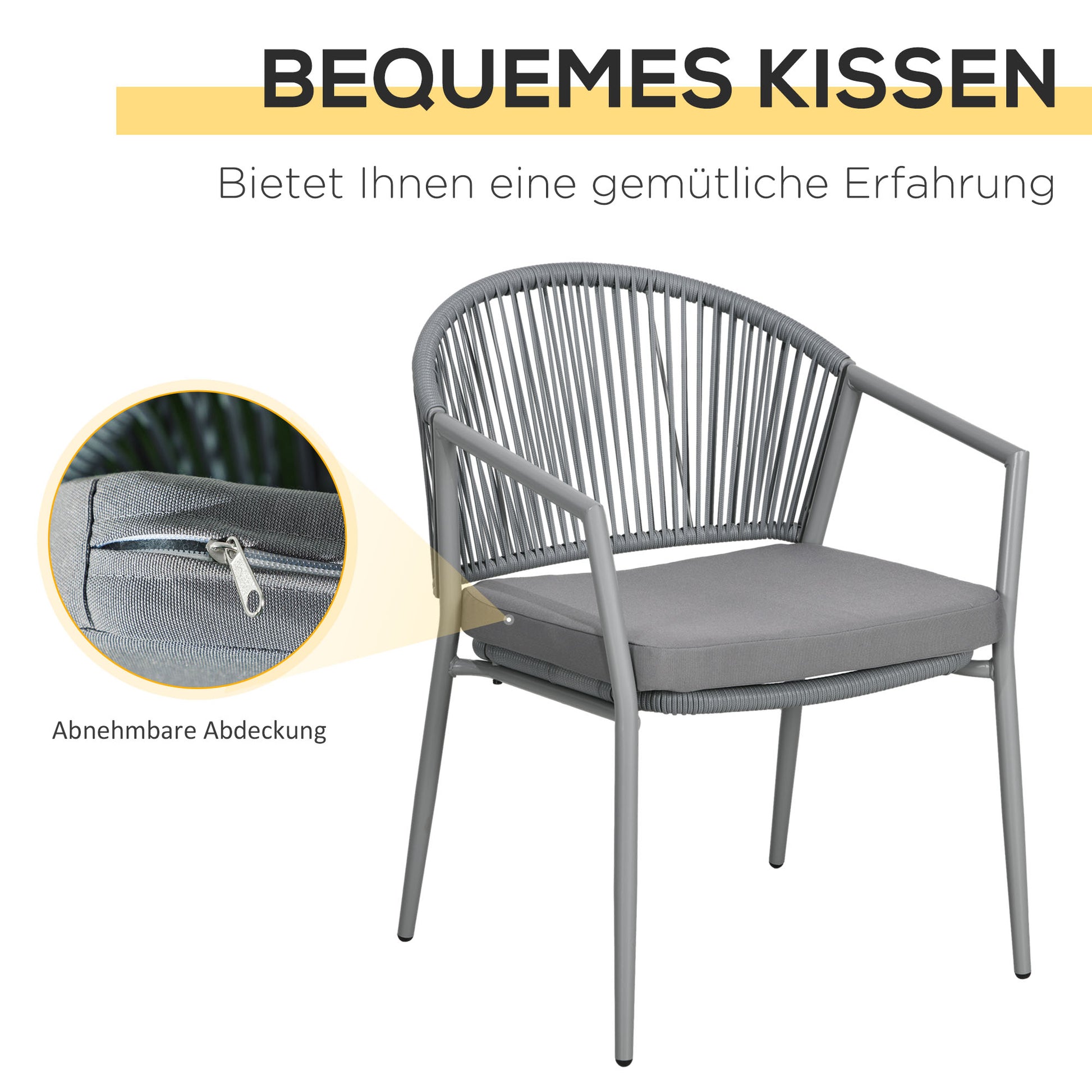 3-Piece Rattan Bistro Set, Seating Group, Garden Furniture with 2 Garden Chairs, Coffee Table, Balcony Furniture Set for Garden, Terrace, Steel, Gray