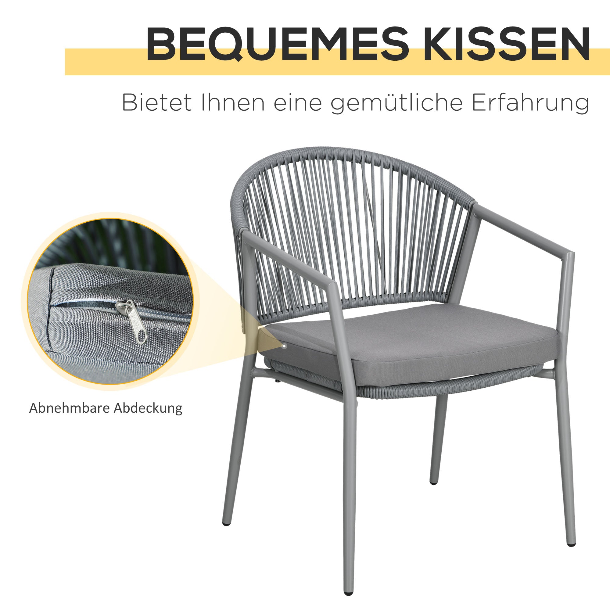 3-Piece Rattan Bistro Set, Seating Group, Garden Furniture with 2 Garden Chairs, Coffee Table, Balcony Furniture Set for Garden, Terrace, Steel, Gray