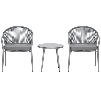3-Piece Rattan Bistro Set, Seating Group, Garden Furniture with 2 Garden Chairs, Coffee Table, Balcony Furniture Set for Garden, Terrace, Steel, Gray