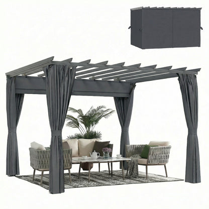 Pergola approx. 3.6 x 3.0 m Garden Pavilion — Aluminum Patio Canopy with Adjustable Retractable Roof, Freestanding Sun Shelter, Dark Gray