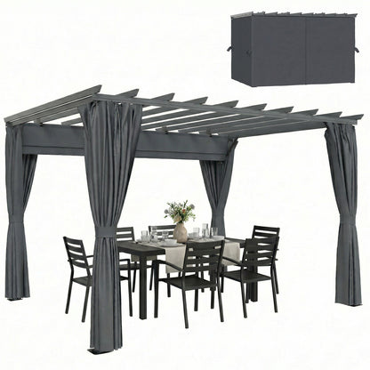 Pergola approx. 3.6 x 3.0 m Garden Pavilion — Aluminum Patio Canopy with Adjustable Retractable Roof, Freestanding Sun Shelter, Dark Gray
