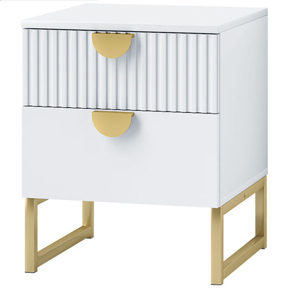 Nightstand with 2 Drawers, Side Table, Bedside Table with Gold-look Handles, Bedside Table for Bedroom, Living Room, 40 x 40 x 50 cm, White