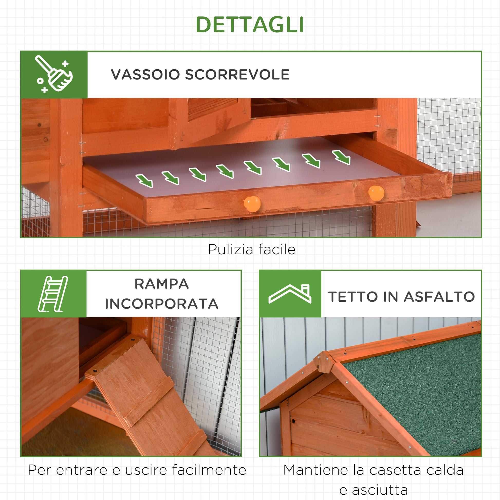 Prefabricated Wooden Chicken Coop with Nesting Box for Egg Laying Hens, Chicken Cage with Removable Tray for Garden, 170x74x106 cm