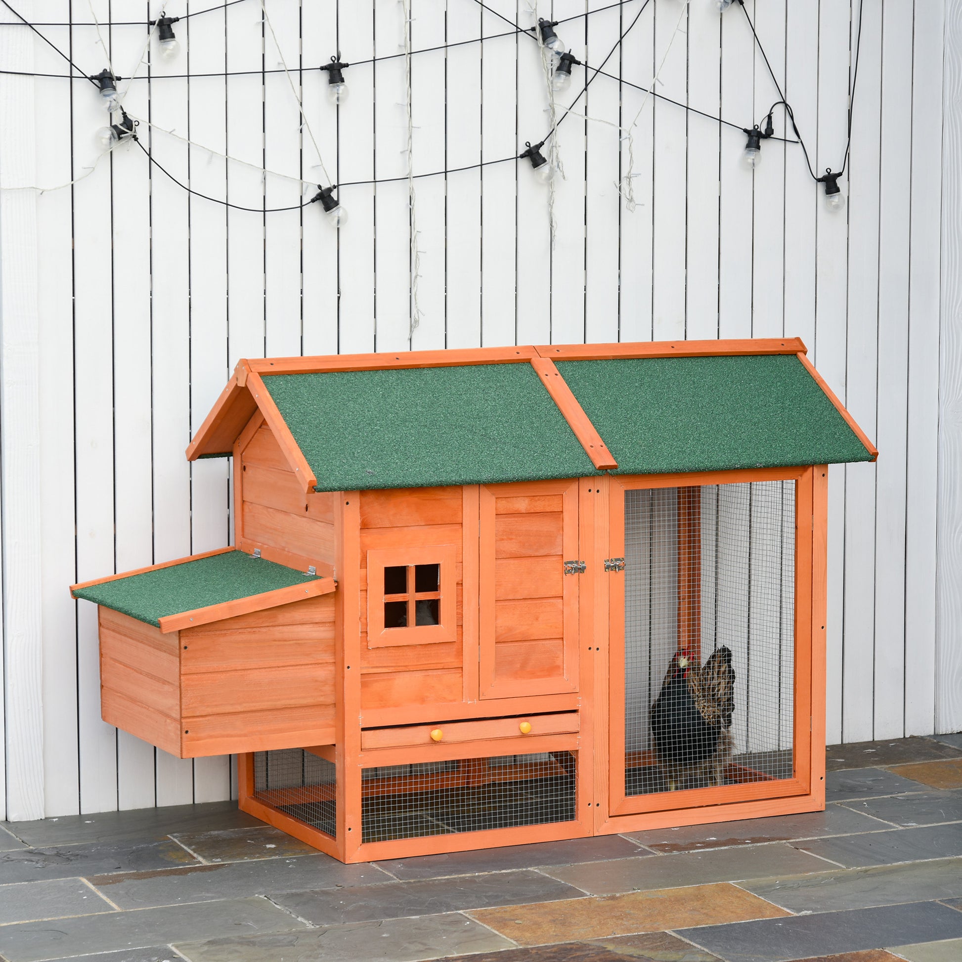 Prefabricated Wooden Chicken Coop with Nesting Box for Egg Laying Hens, Chicken Cage with Removable Tray for Garden, 170x74x106 cm