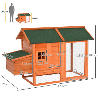 Prefabricated Wooden Chicken Coop with Nesting Box for Egg Laying Hens, Chicken Cage with Removable Tray for Garden, 170x74x106 cm