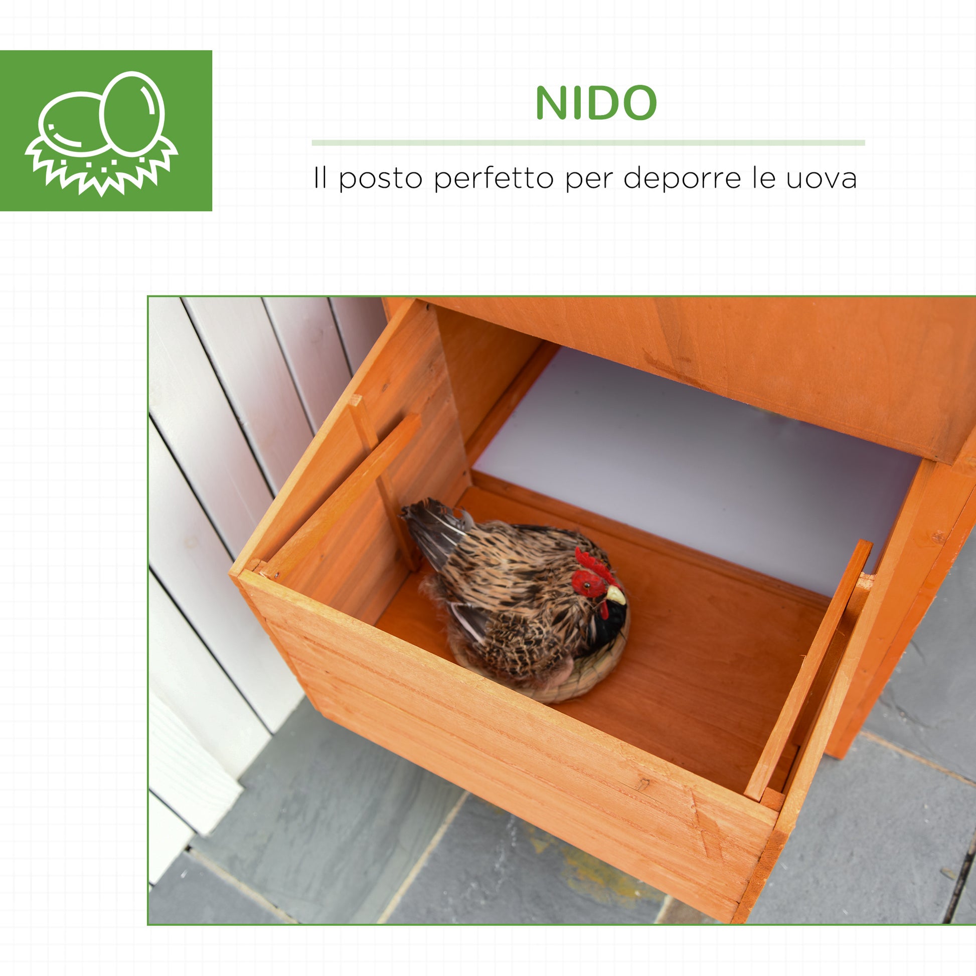 Prefabricated Wooden Chicken Coop with Nesting Box for Egg Laying Hens, Chicken Cage with Removable Tray for Garden, 170x74x106 cm