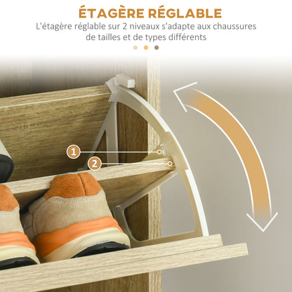 3-Flap Shoe Cabinet, 18 Pairs, 3-Compartment Shoe Cabinet, Large Capacity for Entryway, Hallway, Living Room, 63 x 24 x 117 cm, Oak