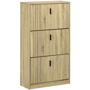 3-Flap Shoe Cabinet, 18 Pairs, 3-Compartment Shoe Cabinet, Large Capacity for Entryway, Hallway, Living Room, 63 x 24 x 117 cm, Oak