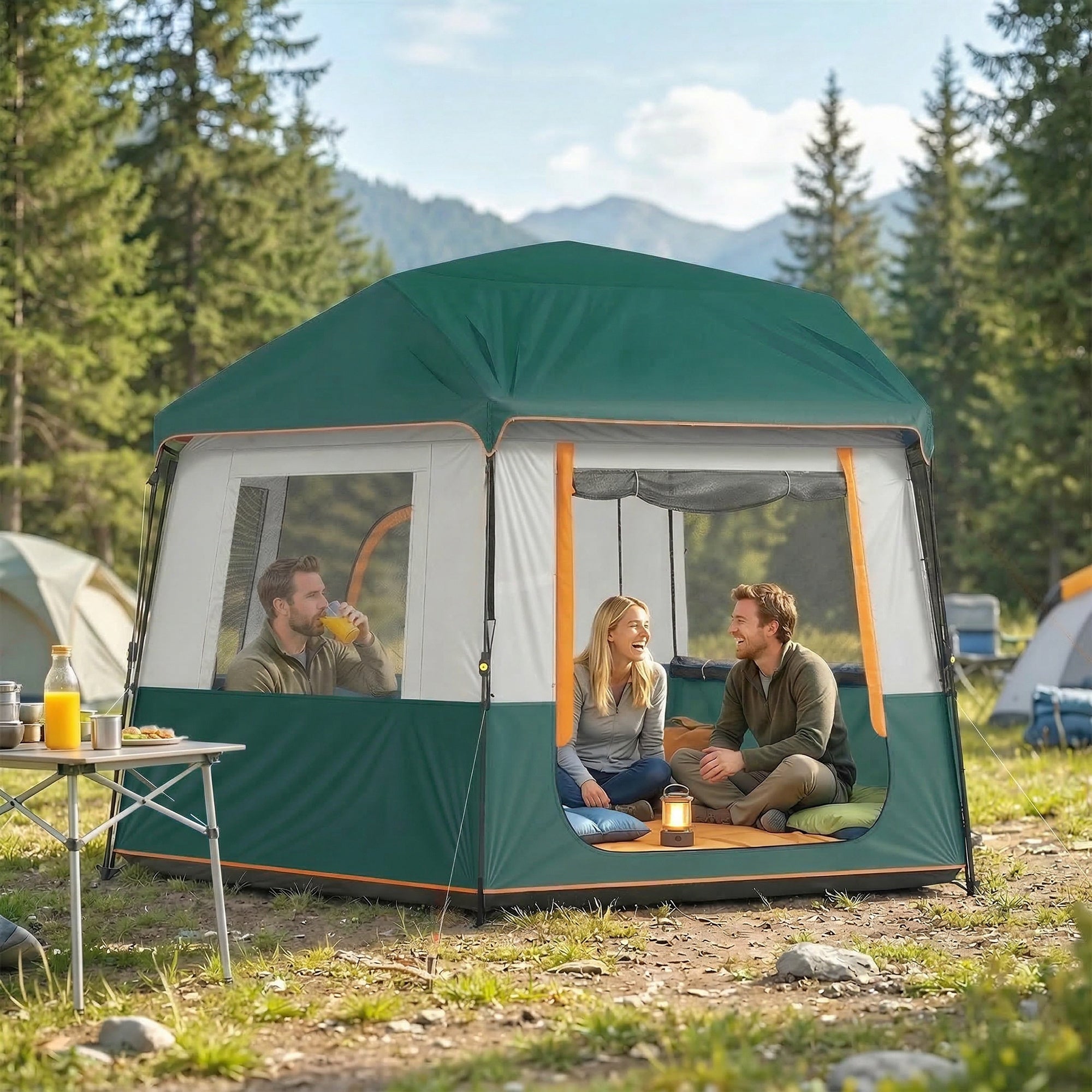 4–6 Person Waterproof Family Camping Tent, Removable Top for Stargazing, 3000 mm Waterproof, UV30+ Sun Protection — Green