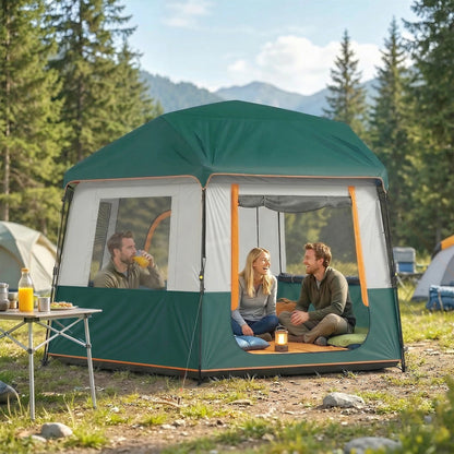 4–6 Person Waterproof Family Camping Tent, Removable Top for Stargazing, 3000 mm Waterproof, UV30+ Sun Protection — Green