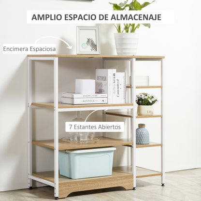 Kitchen Shelf Microwave Oven Multipurpose Storage Rack with 7 Shelves for Utensils Books Plants 90x40x95 cm Natural Wood