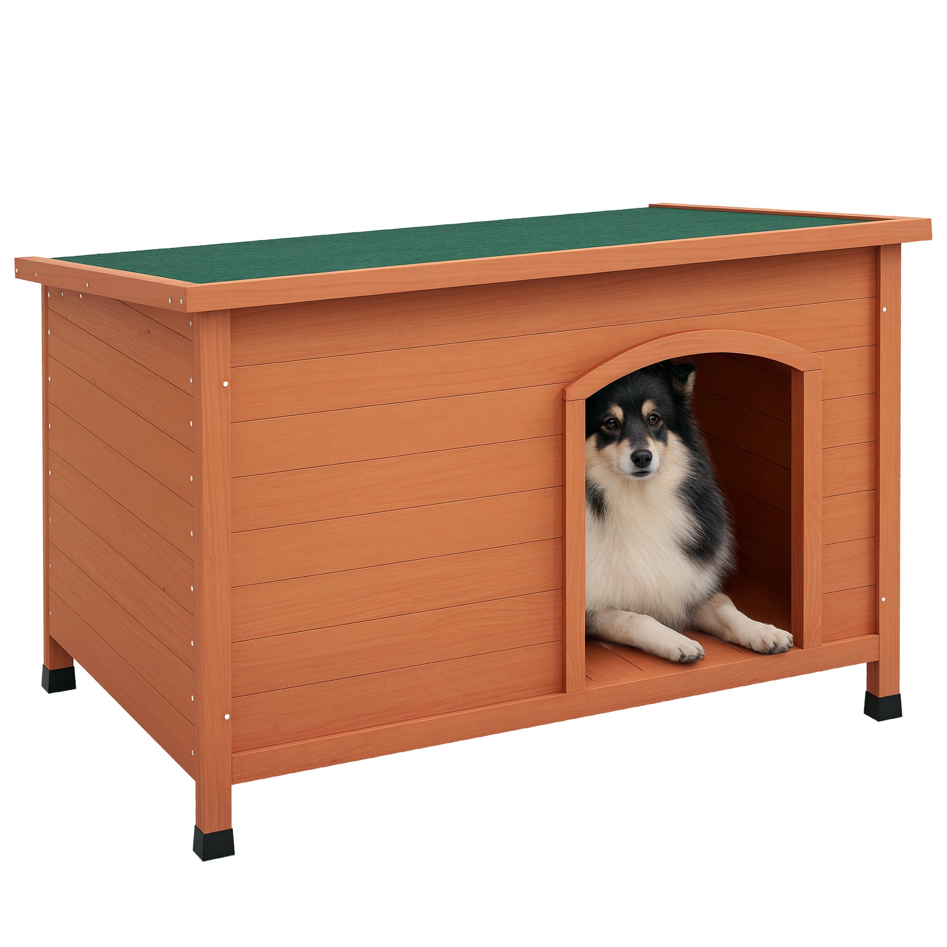 Wooden Dog House Pet House with Asphalt Roof, Dog House with Removable Floor, Elevated Design for Outdoor - Grey - 100 x 65.5 x 68 cm