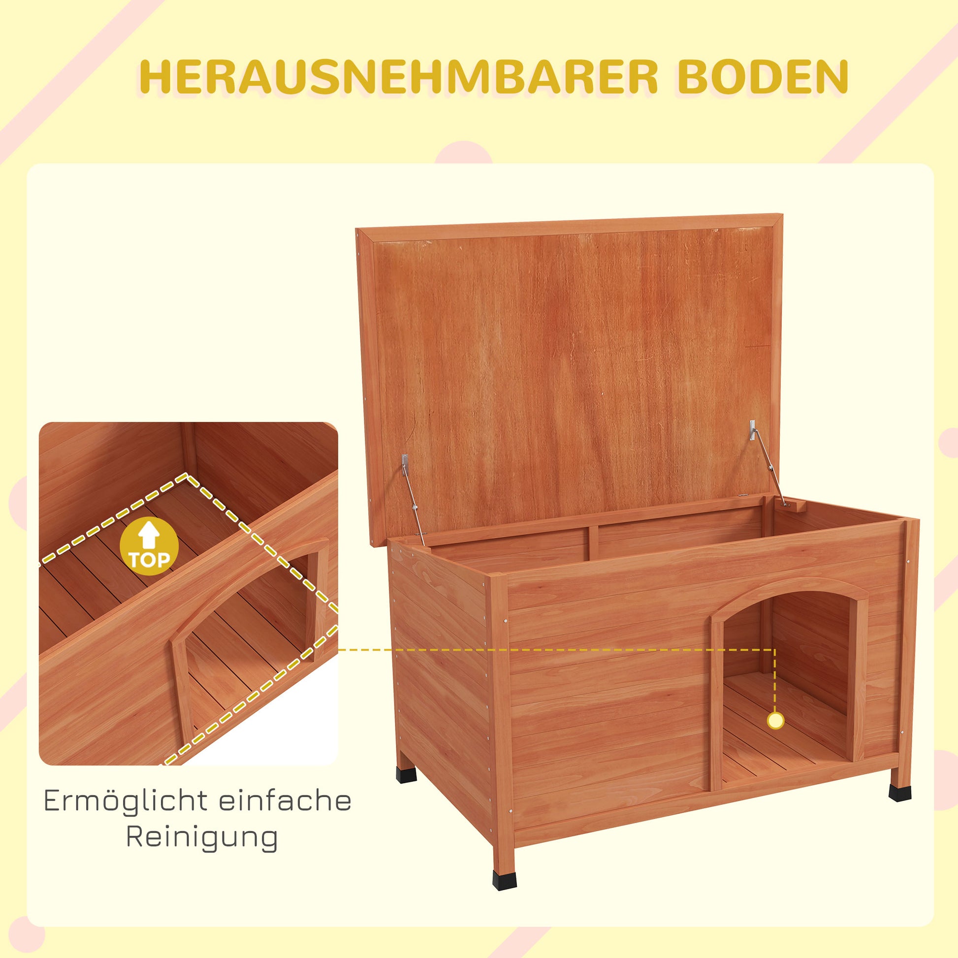Wooden Dog House Pet House with Asphalt Roof, Dog House with Removable Floor, Elevated Design for Outdoor - Grey - 100 x 65.5 x 68 cm