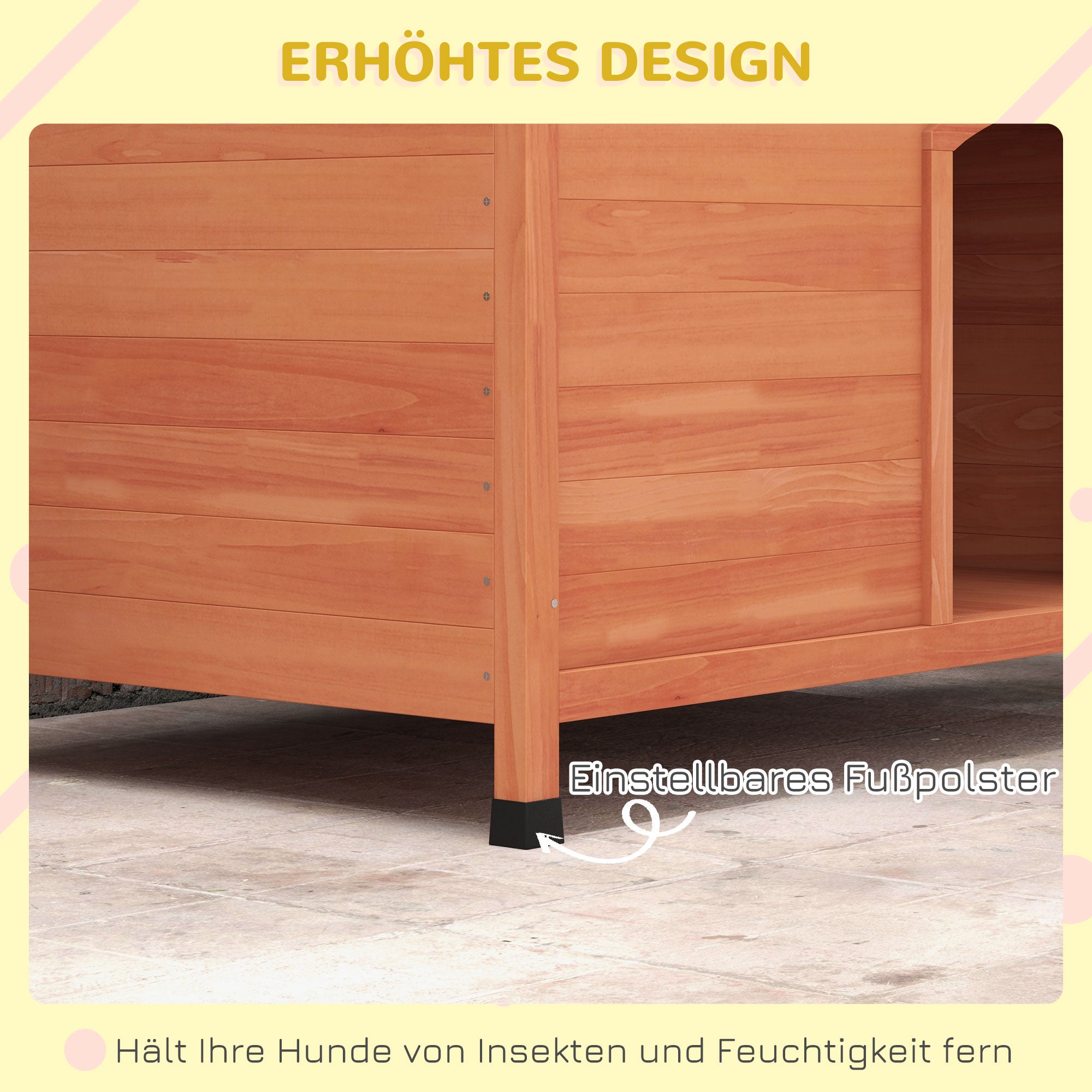 Wooden Dog House Pet House with Asphalt Roof, Dog House with Removable Floor, Elevated Design for Outdoor - Grey - 100 x 65.5 x 68 cm