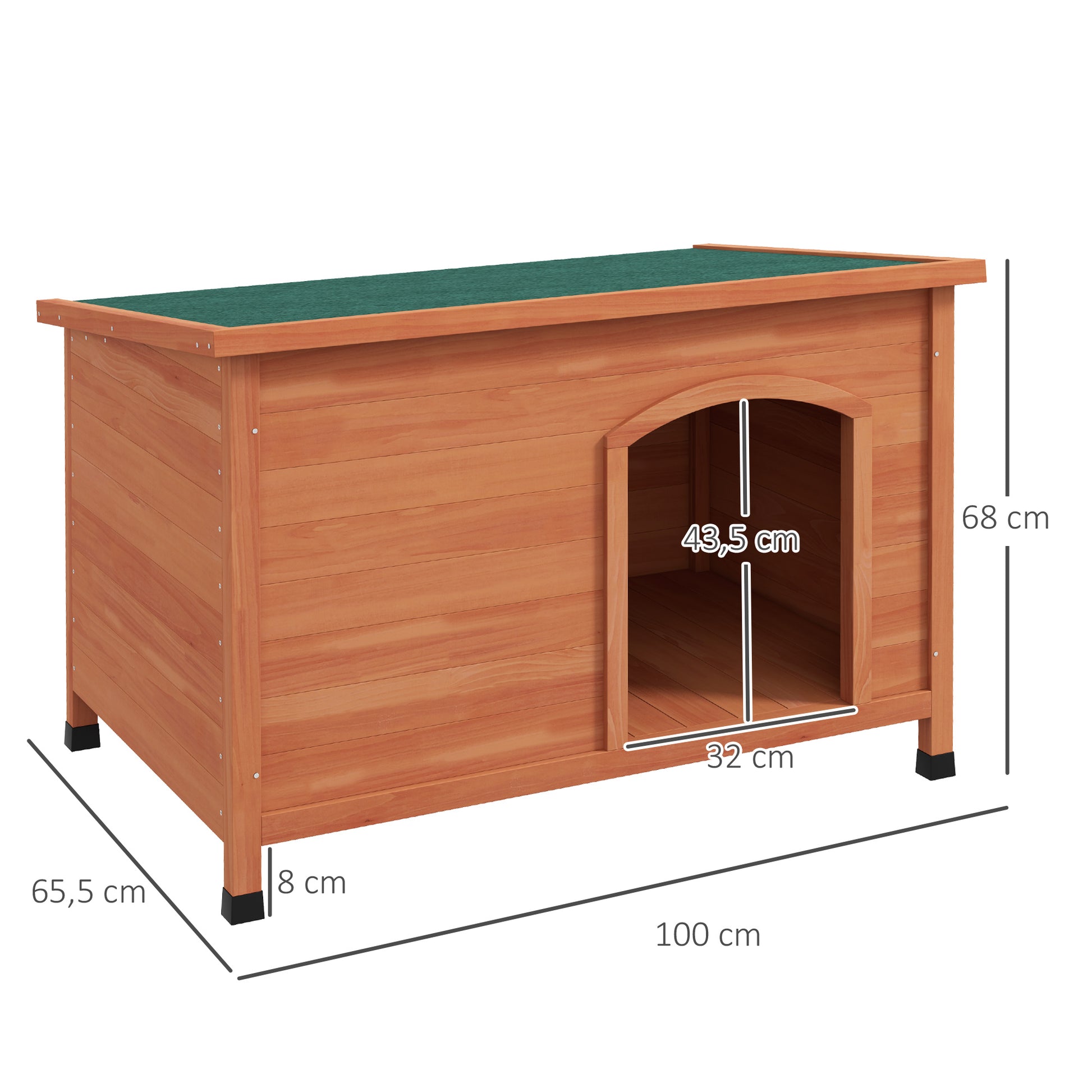 Wooden Dog House Pet House with Asphalt Roof, Dog House with Removable Floor, Elevated Design for Outdoor - Grey - 100 x 65.5 x 68 cm