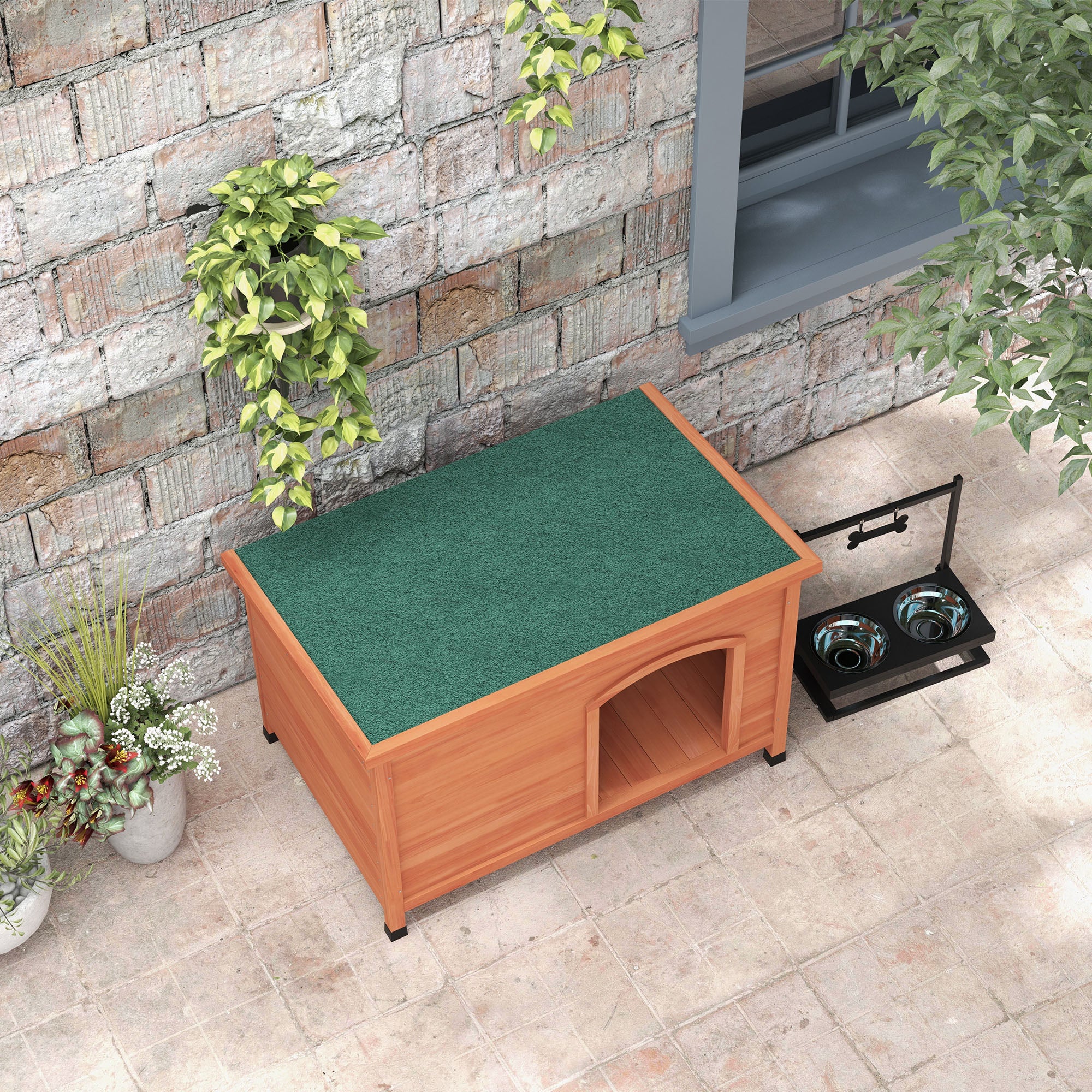 Wooden Dog House Pet House with Asphalt Roof, Dog House with Removable Floor, Elevated Design for Outdoor - Grey - 100 x 65.5 x 68 cm