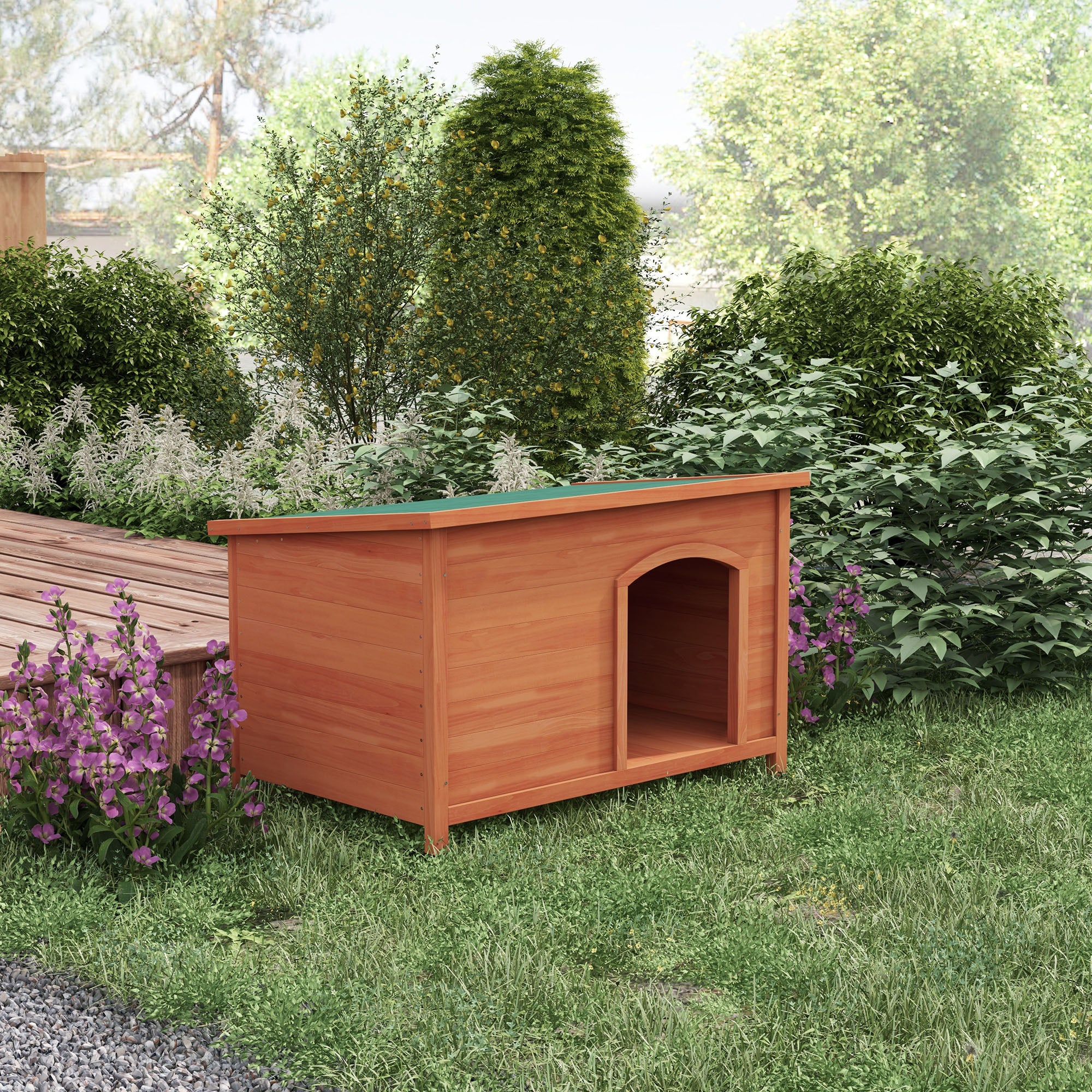 Wooden Dog House Pet House with Asphalt Roof, Dog House with Removable Floor, Elevated Design for Outdoor - Grey - 100 x 65.5 x 68 cm