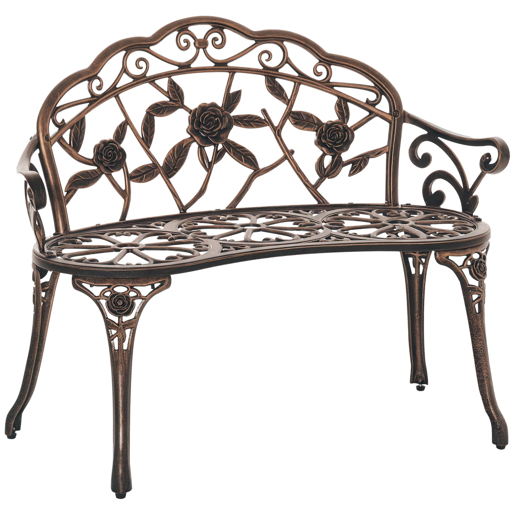 2-Seat Metal Garden Bench, Vintage Floral Park Bench, Bronze