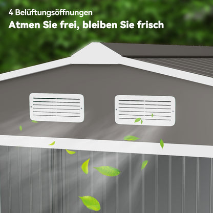Tool Shed 4.9 m², Garden Shed with Pent Roof, Sliding Door, Foundation, 277 x 195 x 192 cm, Tool Shed Made of Galvanized Steel, Weatherproof, for Garden, Gray