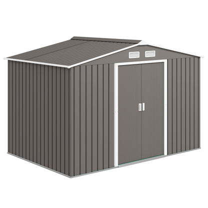 Tool Shed 4.9 m², Garden Shed with Pent Roof, Sliding Door, Foundation, 277 x 195 x 192 cm, Tool Shed Made of Galvanized Steel, Weatherproof, for Garden, Gray