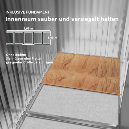 Tool Shed 4.9 m², Garden Shed with Pent Roof, Sliding Door, Foundation, 277 x 195 x 192 cm, Tool Shed Made of Galvanized Steel, Weatherproof, for Garden, Gray