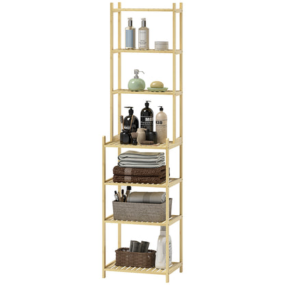 Bathroom Shelf, 7-Tier Standing Shelf Storage Rack made of Bamboo for Living room, Bathroom, Natural, 44 x 33 x 180 cm