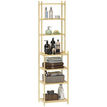 Bathroom Shelf, 7-Tier Standing Shelf Storage Rack made of Bamboo for Living room, Bathroom, Natural, 44 x 33 x 180 cm