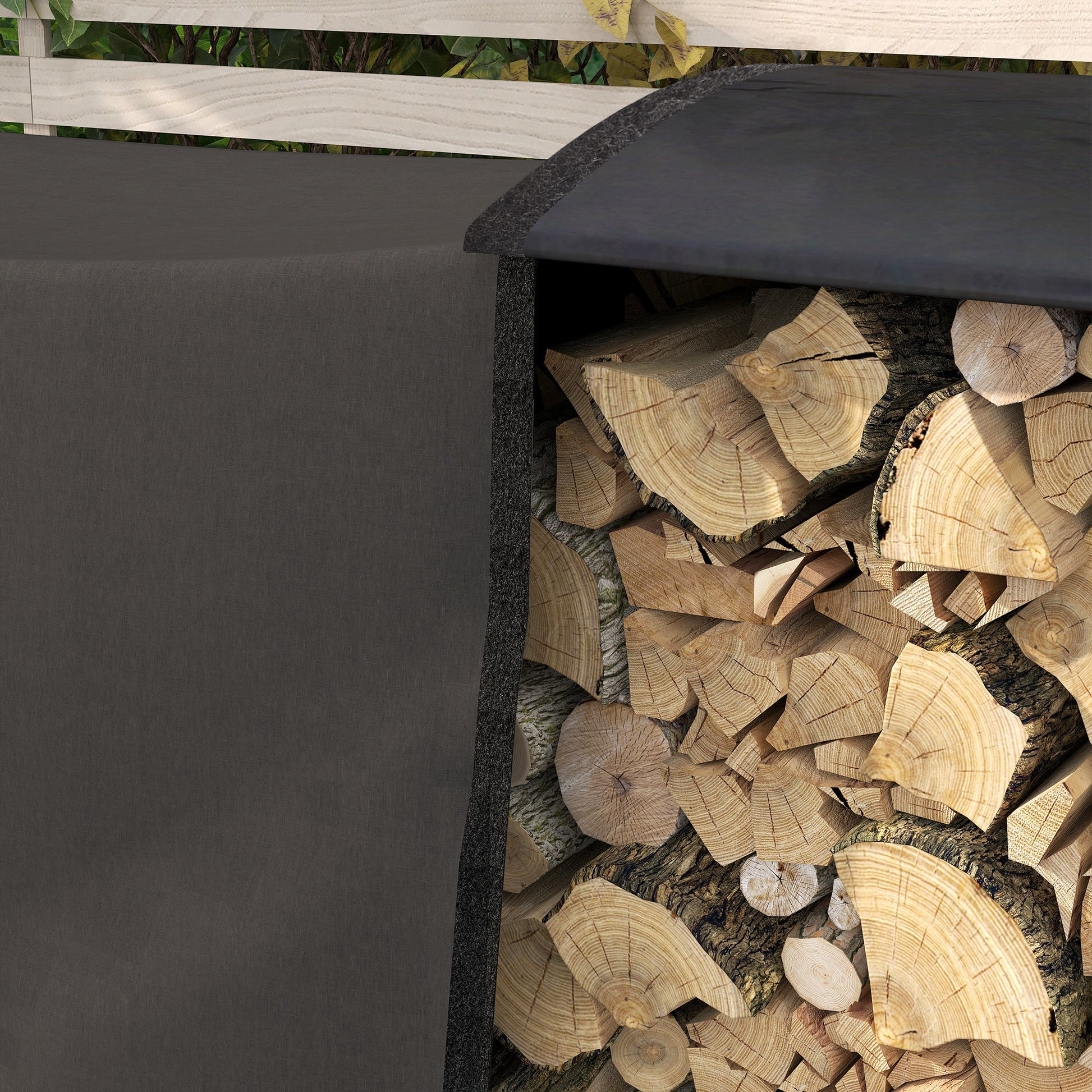 Metal Firewood Rack 240 x 36 x 99cm Firewood Holder with Waterproof Cover Protective Cover Outdoor Wood Stand up to 200kg Firewood Rack for Firewood, Fireplace Wood Storage for Garden Outdoors Black