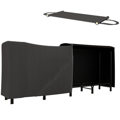 Metal Firewood Rack 240 x 36 x 99cm Firewood Holder with Waterproof Cover Protective Cover Outdoor Wood Stand up to 200kg Firewood Rack for Firewood, Fireplace Wood Storage for Garden Outdoors Black