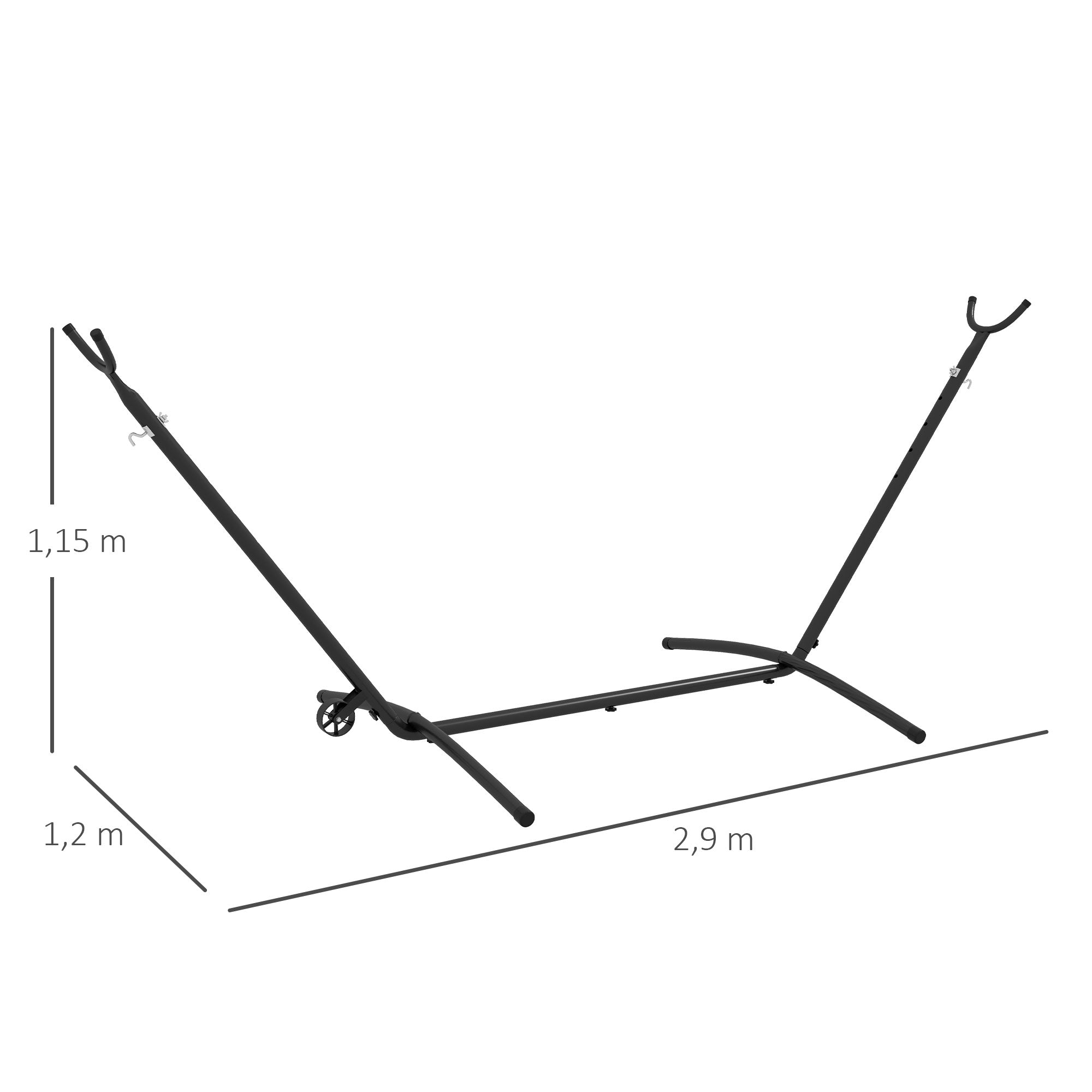 Steel Outdoor Hammock Stand 90 x 120 x 115 cm Hammock Stand with Carrying Bag Hooks Hammock Frame up to 220 kg for Garden Beach Camping Black