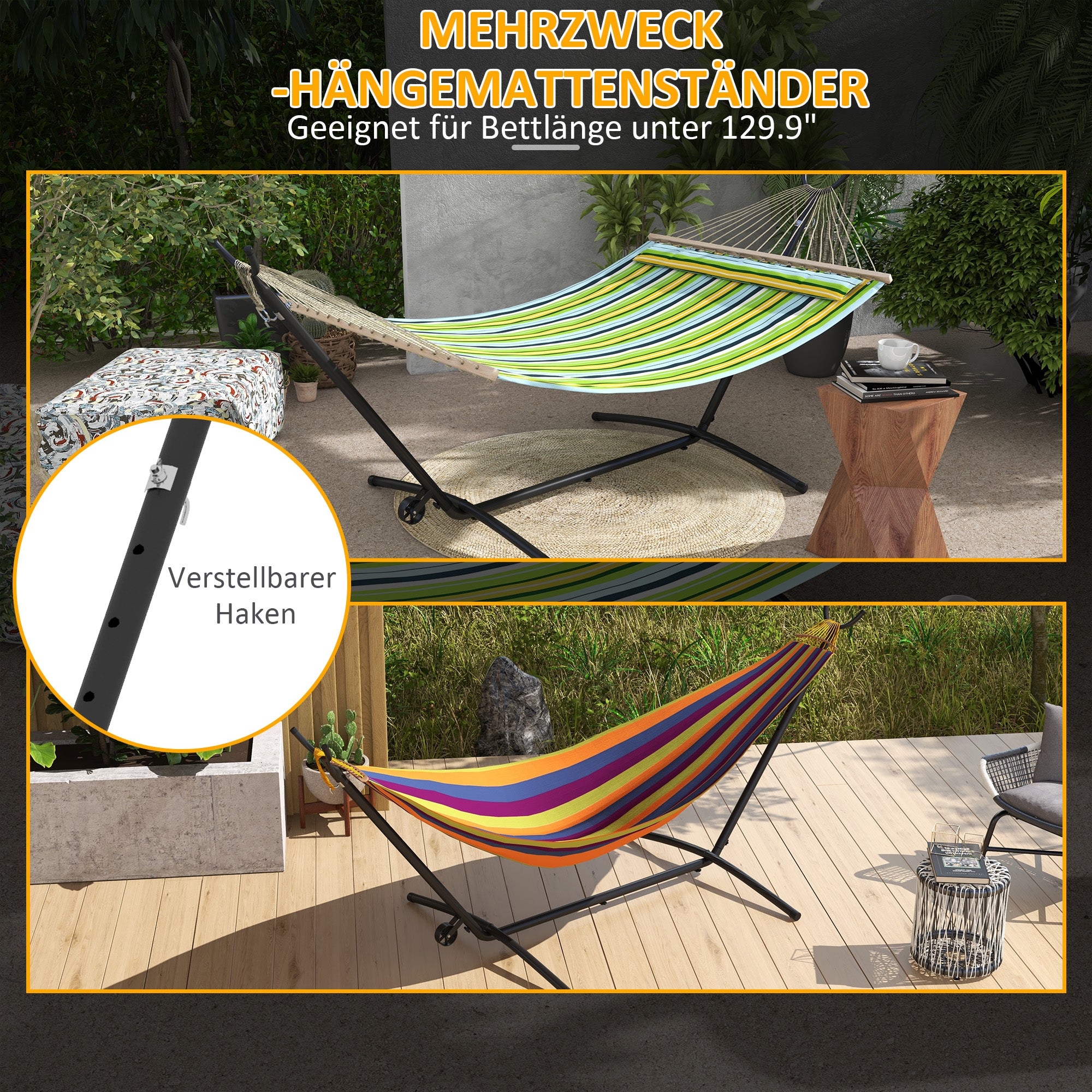 Steel Outdoor Hammock Stand 90 x 120 x 115 cm Hammock Stand with Carrying Bag Hooks Hammock Frame up to 220 kg for Garden Beach Camping Black