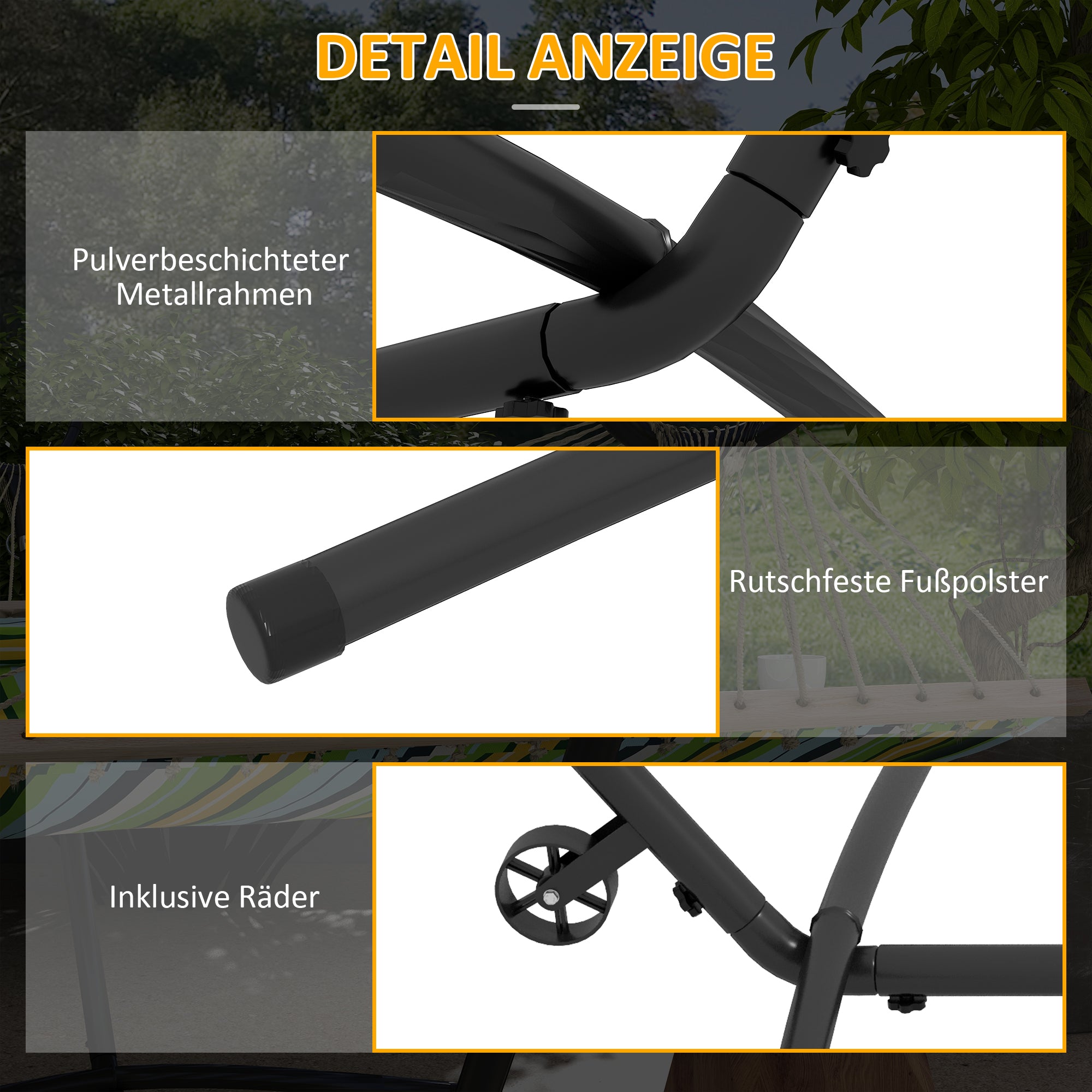 Steel Outdoor Hammock Stand 90 x 120 x 115 cm Hammock Stand with Carrying Bag Hooks Hammock Frame up to 220 kg for Garden Beach Camping Black
