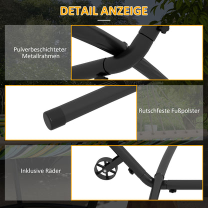 Steel Outdoor Hammock Stand 90 x 120 x 115 cm Hammock Stand with Carrying Bag Hooks Hammock Frame up to 220 kg for Garden Beach Camping Black