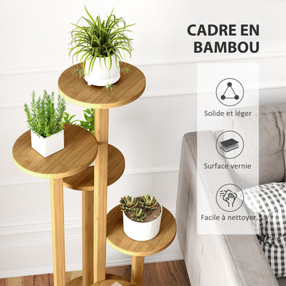 Plant Stand Wooden Plant Shelf with 5 Round Flower Shelves Natural Wood