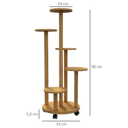 Plant Stand Wooden Plant Shelf with 5 Round Flower Shelves Natural Wood