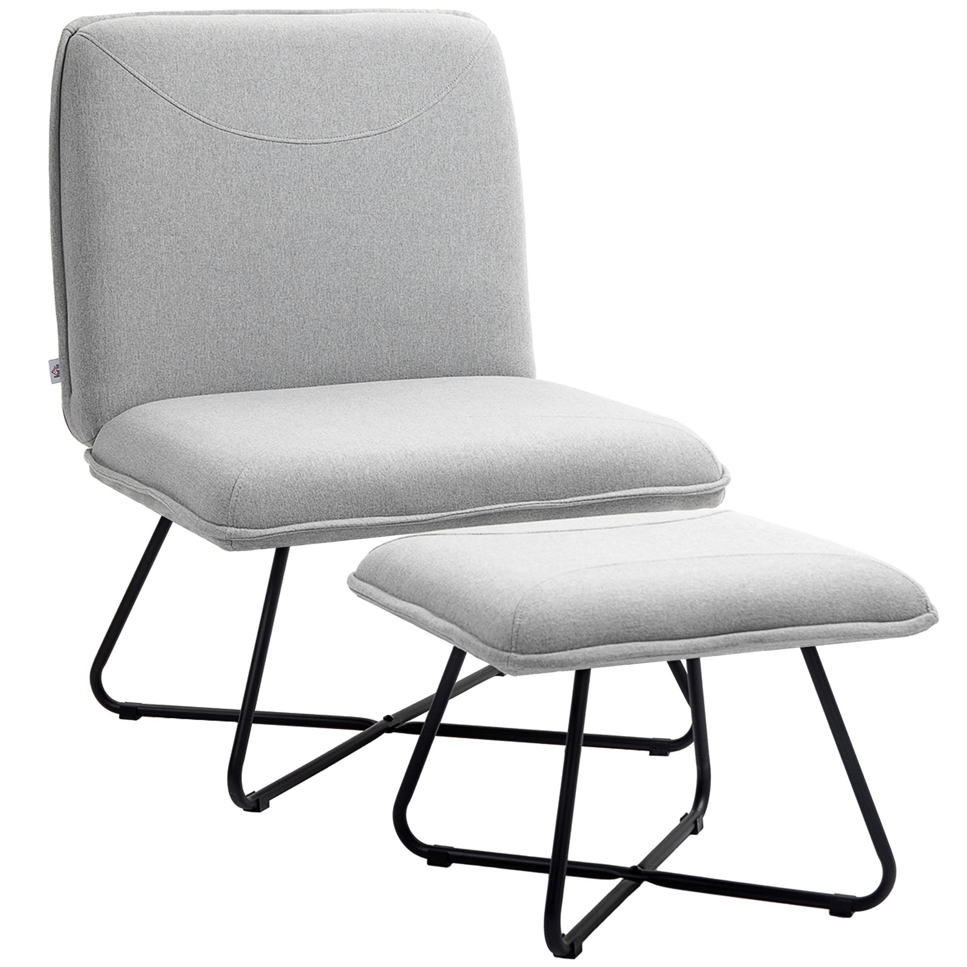 Living Room Armchair with Footrest Armless Relaxing Chair for Bedroom with Cross Steel Legs for Living Room Light Gray