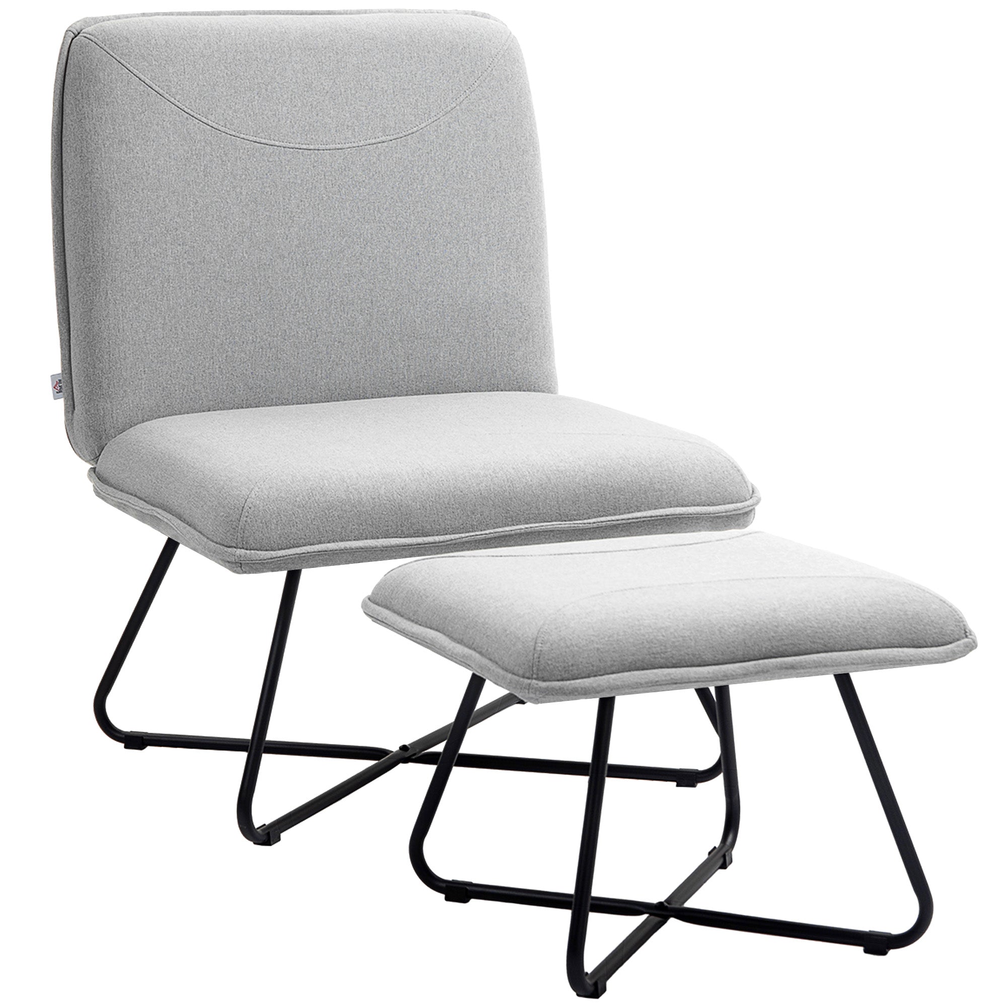 Living Room Armchair with Footrest Armless Relaxing Chair for Bedroom with Cross Steel Legs for Living Room Light Gray