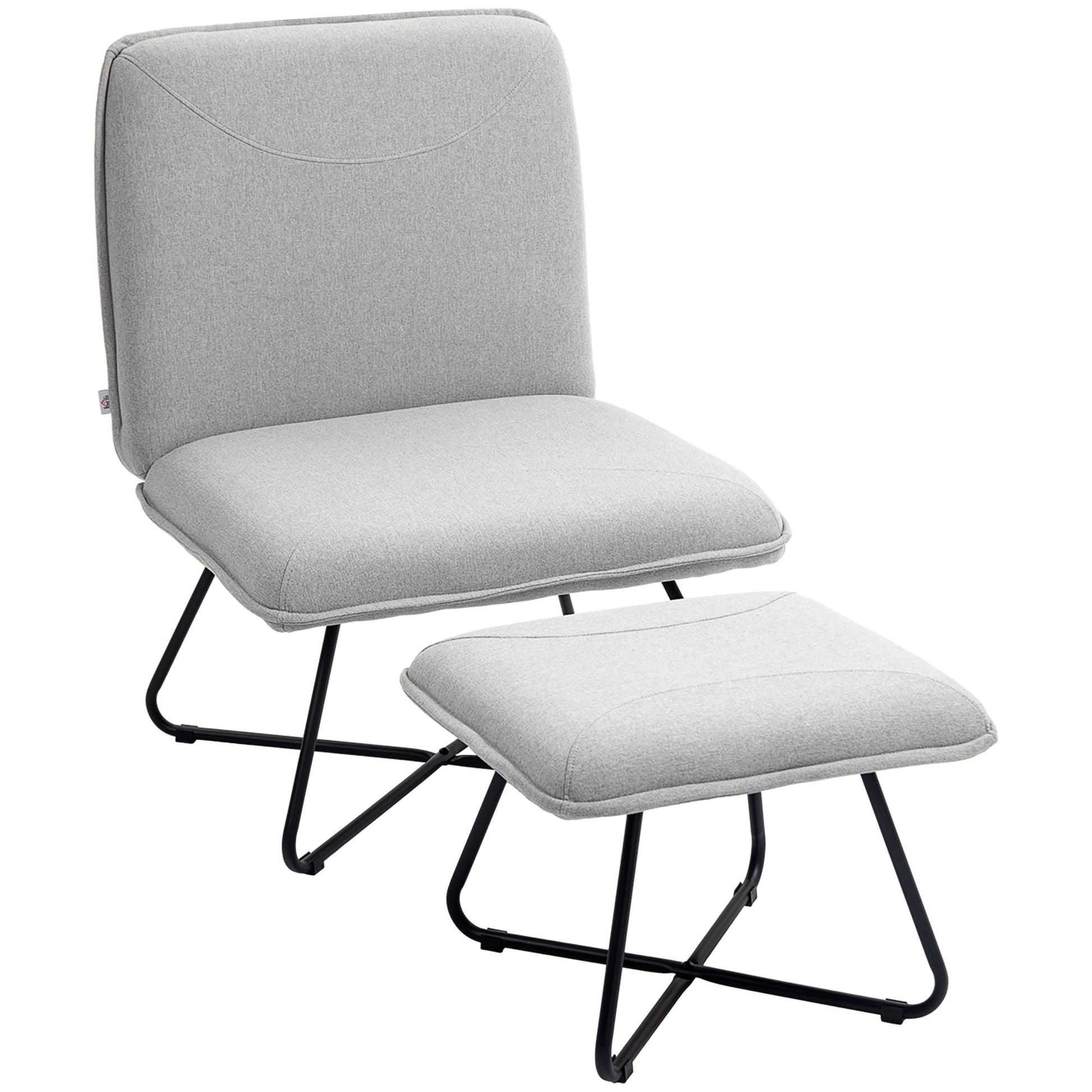 Living Room Armchair with Footrest Armless Relaxing Chair for Bedroom with Cross Steel Legs for Living Room Light Gray
