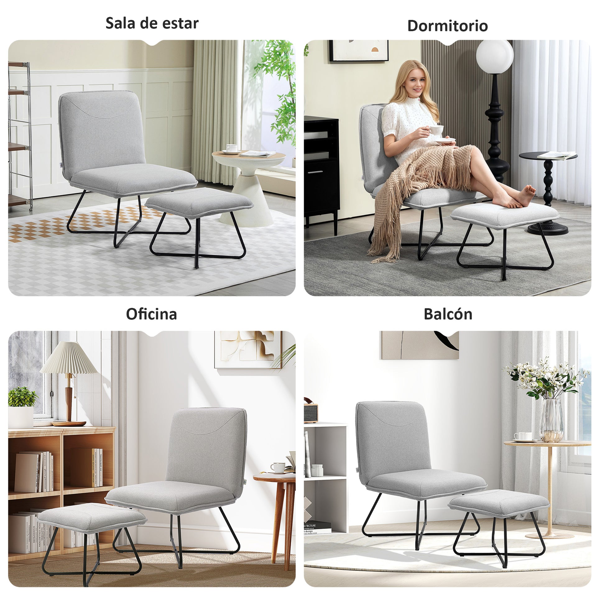 Living Room Armchair with Footrest Armless Relaxing Chair for Bedroom with Cross Steel Legs for Living Room Light Gray